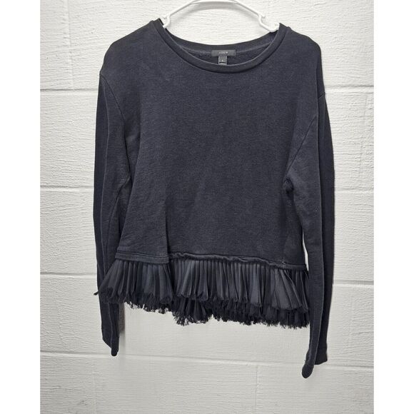 J. Crew Black Long Sleeve Sweater Top Pleated Ruffle Hem Womens Small - Picture 1 of 5